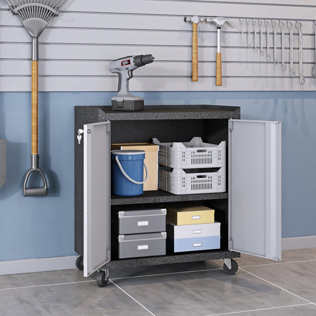 Manhattan Comfort Fortress Collection Modern Designed Mobile Storage Garage Cabinet Great For Tools and Supplies, Stainless Steel