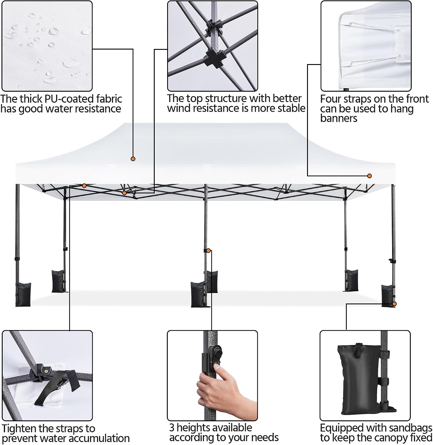 Yaheetech Heavy Duty Pop Up Canopy Tent, 10x20 Commercial Instant Shelter Tent for Wedding, Parties, Adjustable Outdoor Canopy with Wheeled Carry Bag, 6 Sandbags & 10 Stakes, White