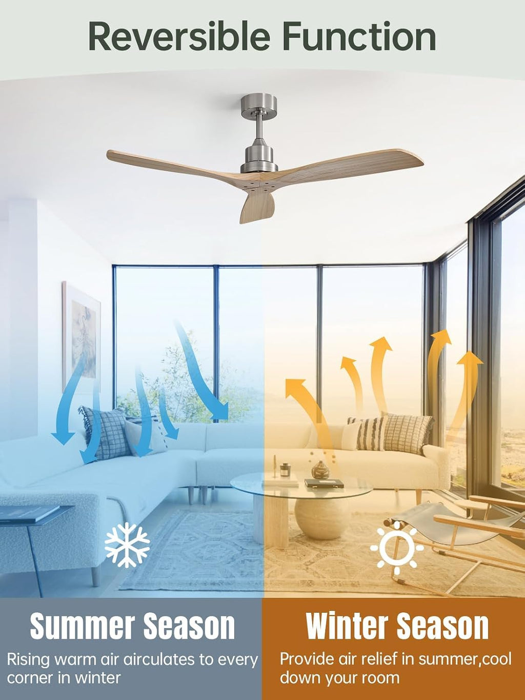 Sofucor 52 Inch Smart Ceiling Fans without Light-Modern Solid Wood Outdoor Ceiling Fan No Light APP Remotel Control for Bedroom Living Room Indoor Farmhouse Patio,DC Motor,Brushed Nickel&Natural Wood