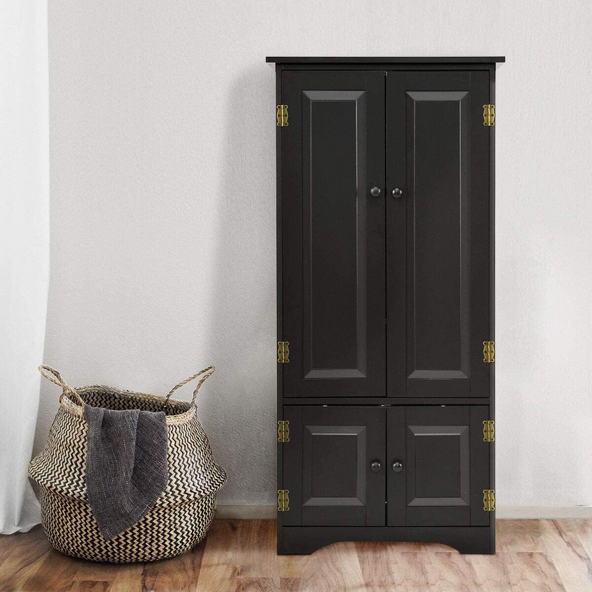 Giantex Accent Floor Storage Cabinet Adjustable Shelves Antique 2-Door Low Floor Cabinet Pantry 24' Lx13 Wx49 H (Black)