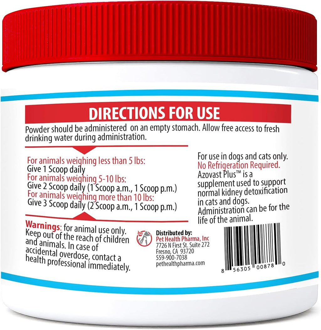 Azovast Plus Kidney Health Supplement for Dogs & Cats, Oral Powder (12 Oz) - (240 Doses/ 2 Jar) NO Refrigeration Required - Help Support Kidney Function & Manage Renal Toxins(U.S.A)(12 Oz (2 Pack))