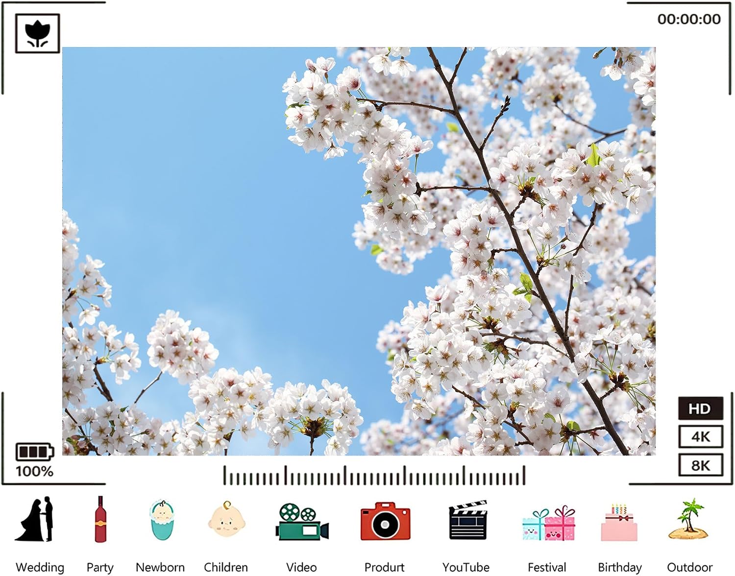 Trykid 20x10ft White Cherry Blossoms Backdrop Clear Blue Sky Spring Bloom Photography Background Romantic Wedding Event Tapestry Party Decoration Photo Studio Prop Fabric