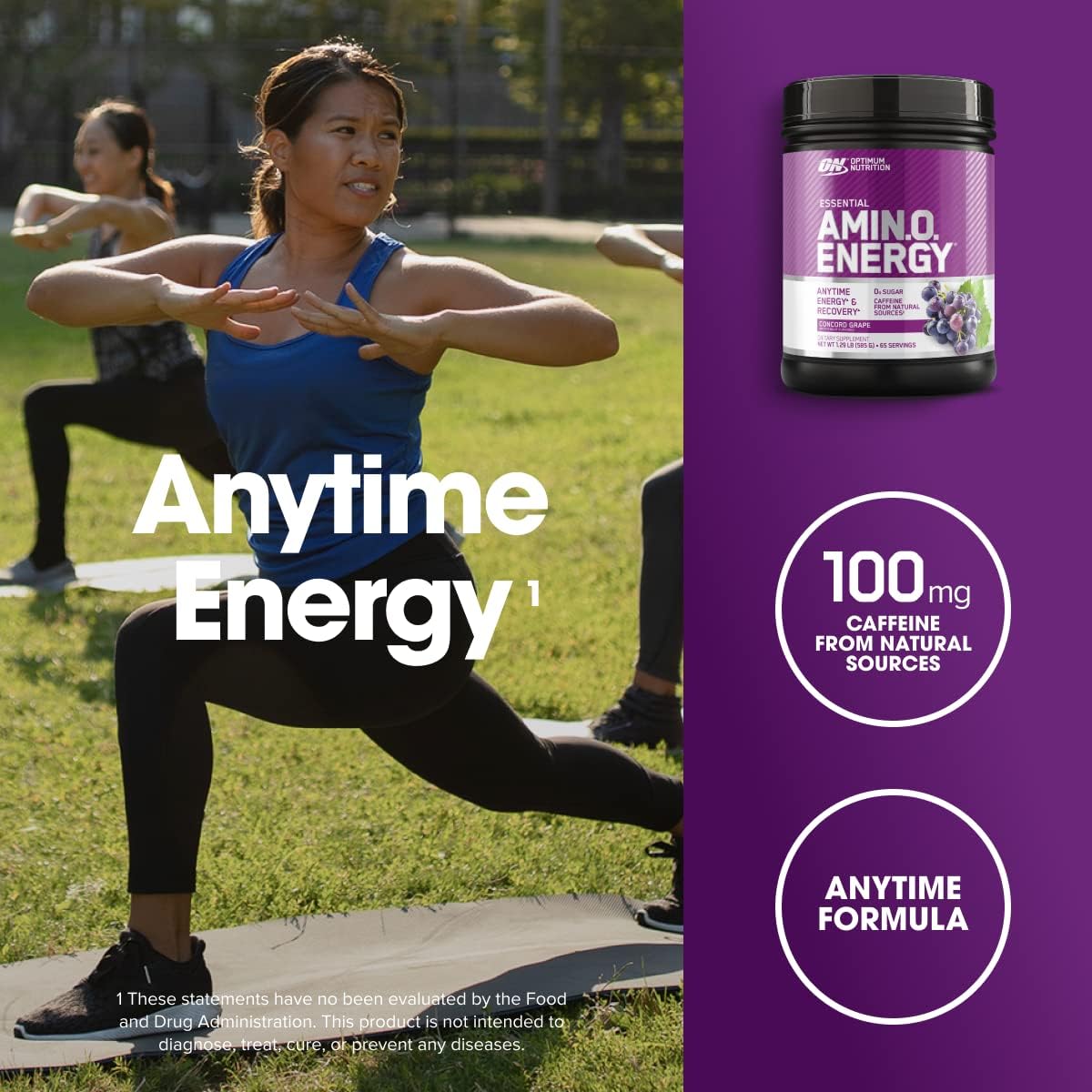 Optimum Nutrition Amino Energy - Pre Workout with Green Tea, BCAA, Amino Acids, Keto Friendly, Green Coffee Extract, Energy Powder - Concord Grape, 65 Servings (Packaging May Vary) (Pack of 6)
