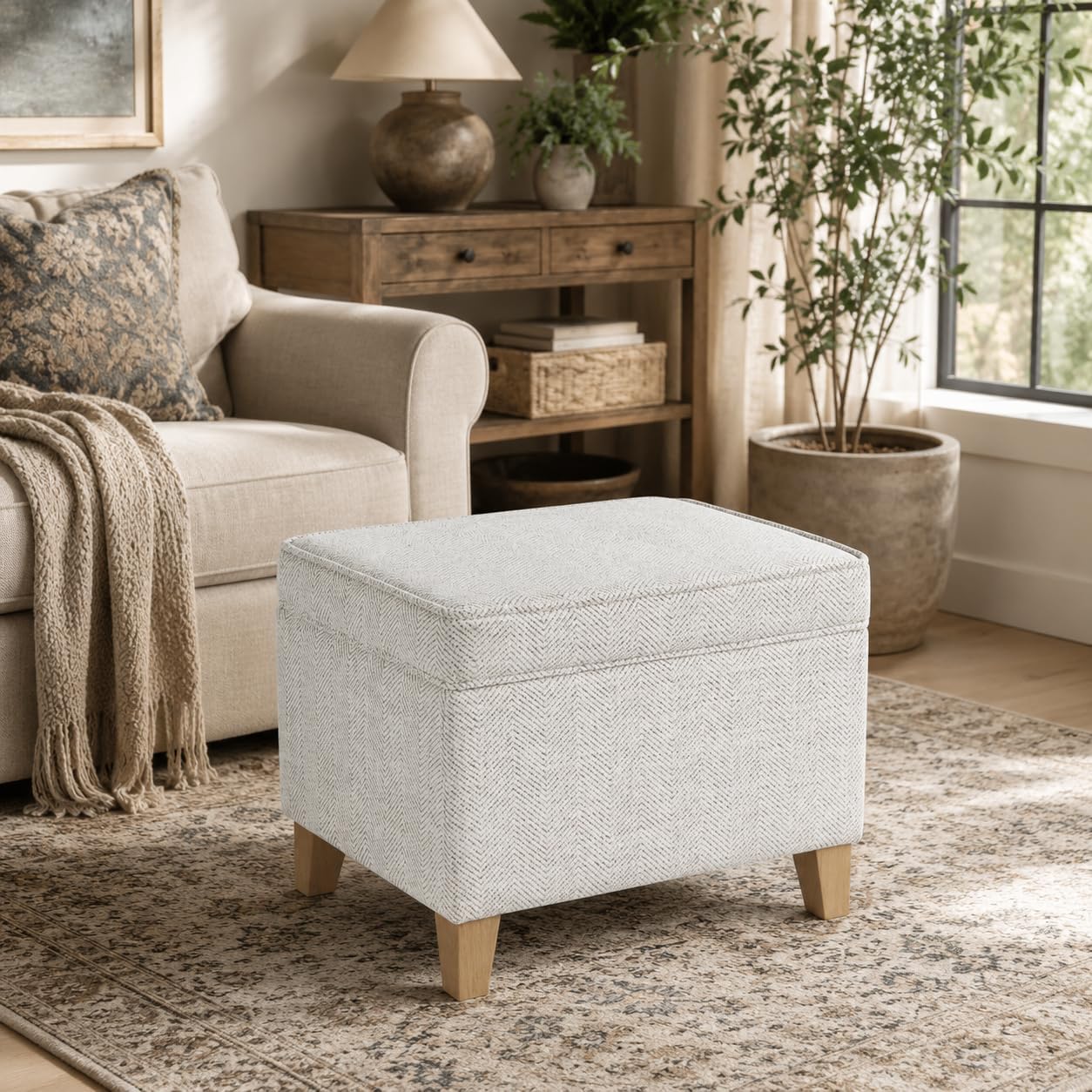 HomePop 24' Medium Storage Ottoman - Cream Chevron Woven