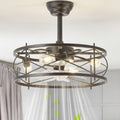 20' Farmhouse Fandelier Ceiling Fan with Light, Caged Bladeless Ceiling Fans with Lights and Remote, Rustic Small Enclosed with 6 Speeds for Bedroom, Kitchen, Living Room, Black