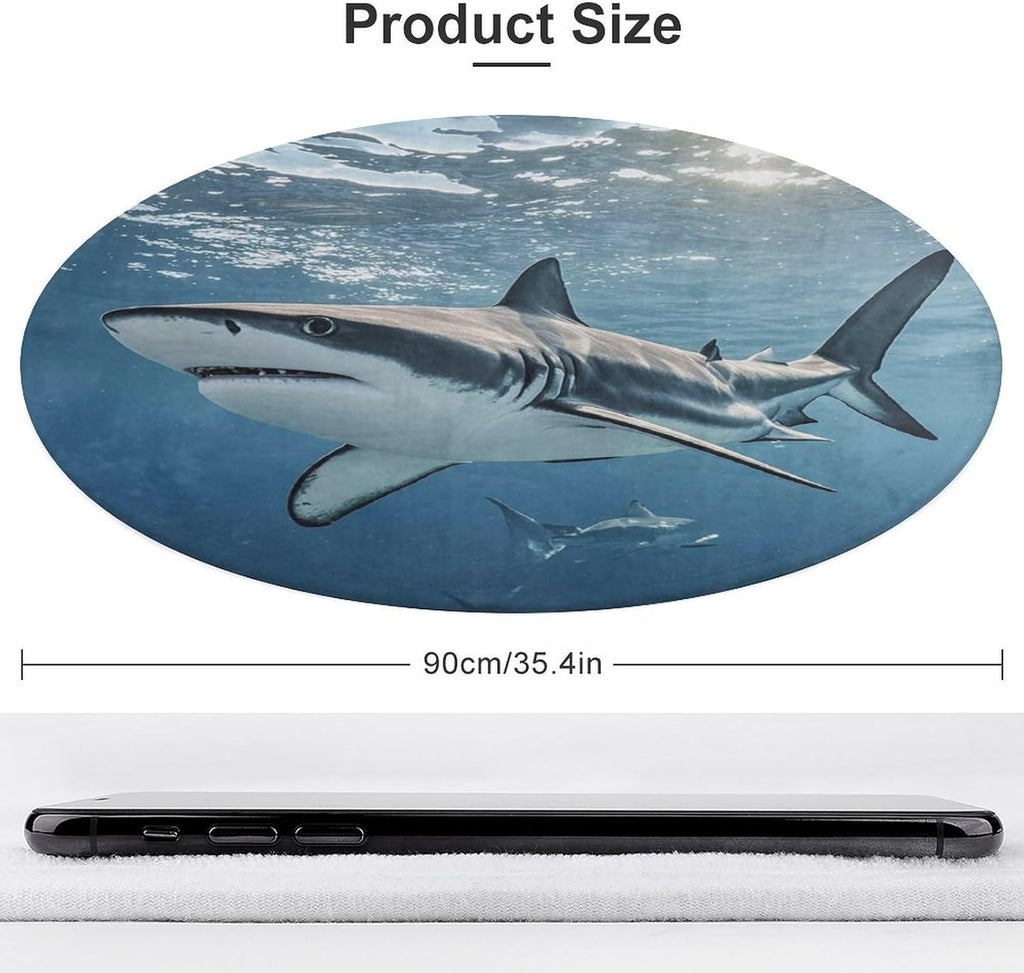 Ocean Sea Animal Shark Coral Velvet Round Floor Mat Non-Slip Bath Rug Floor Covering for Bathroom Vanity Guest Suite & Vacation Home