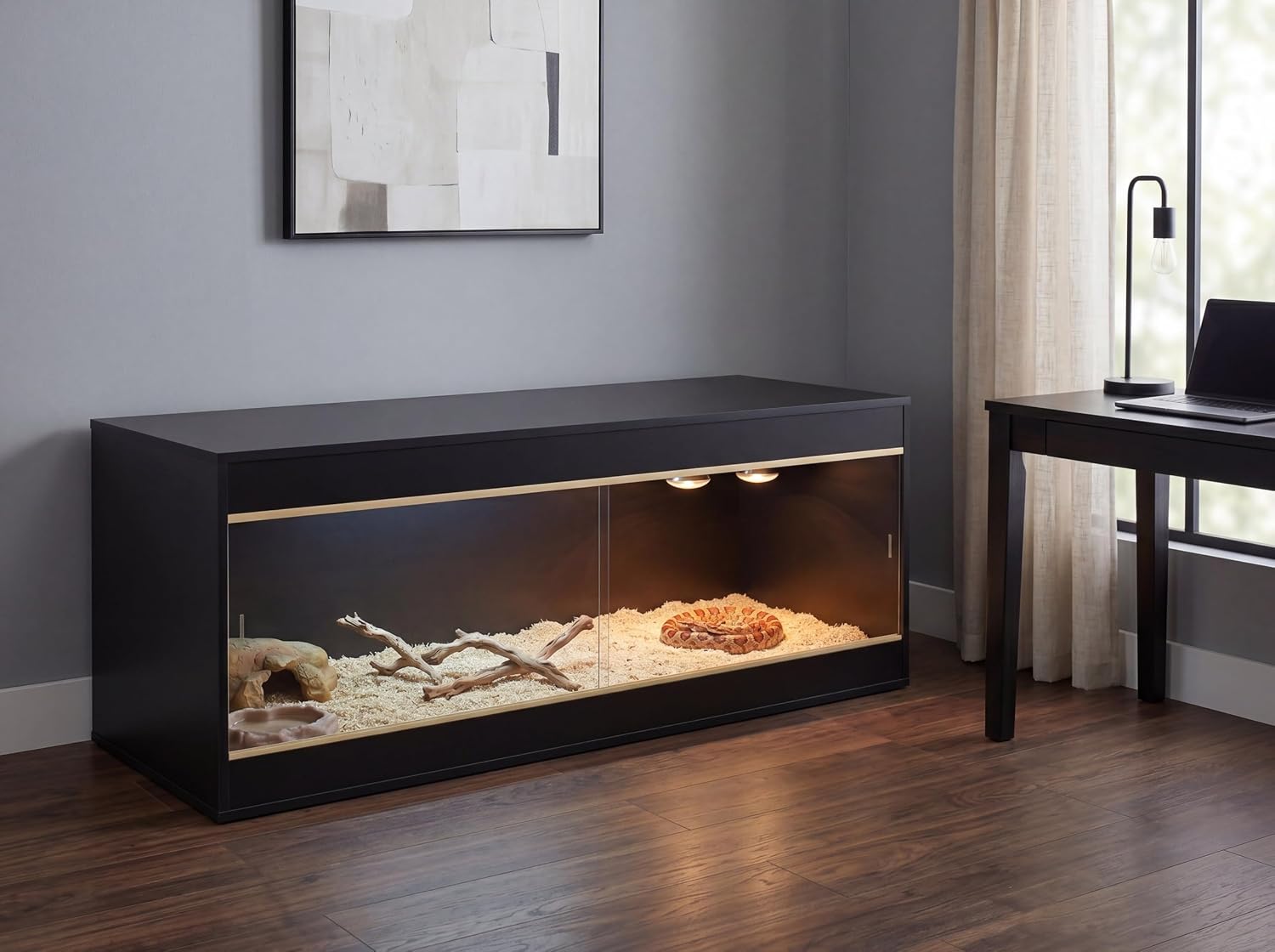 180 Gallon Reptile Enclosure, Made in USA 72' x 24' x 24' Bearded Dragon Tank with Sliding Acrylic Doors, Large Terrarium for Leopard Geckos, Snakes, Lizards & Tortoises - Black