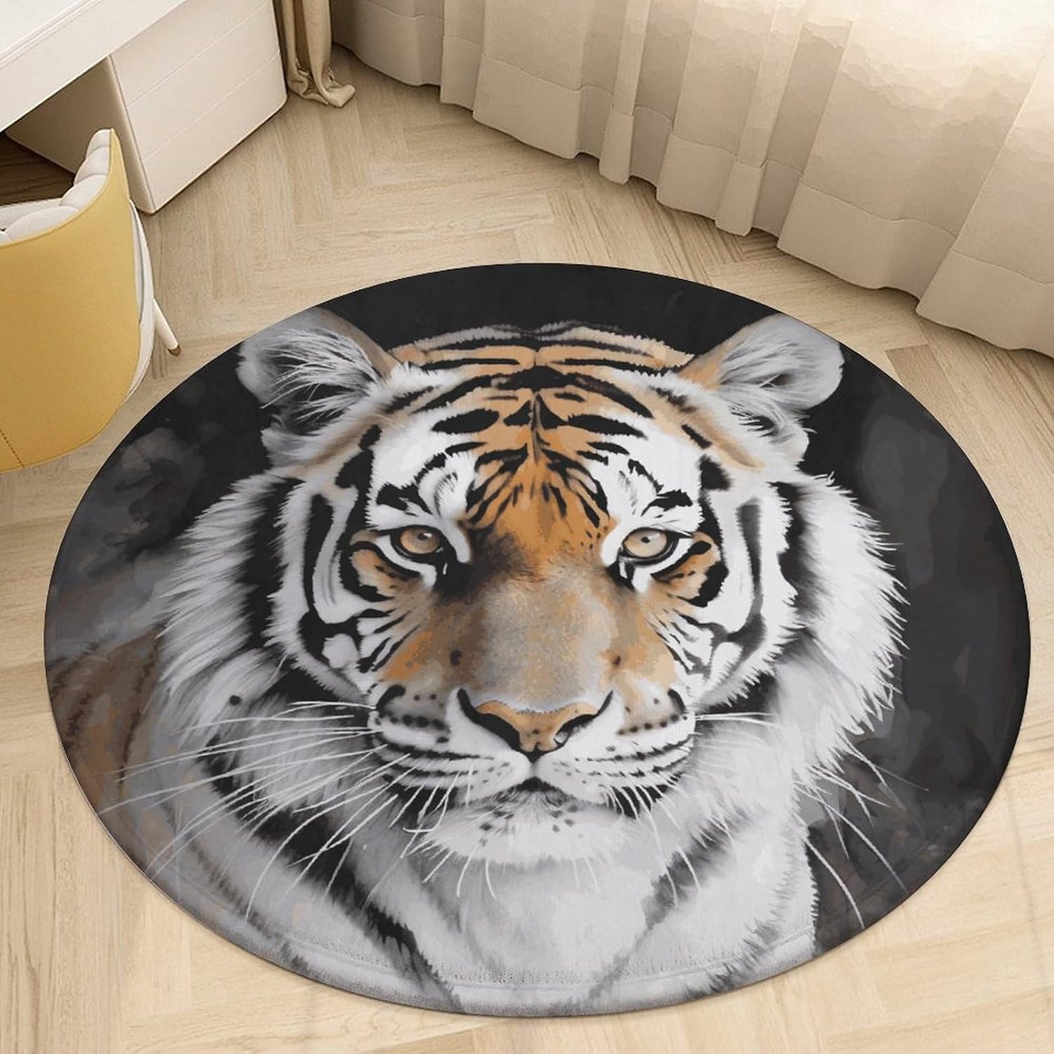 Tiger Coral Velvet Round Floor Mat Non-Slip Bath Rug Floor Covering for Bathroom Vanity Guest Suite & Vacation Home