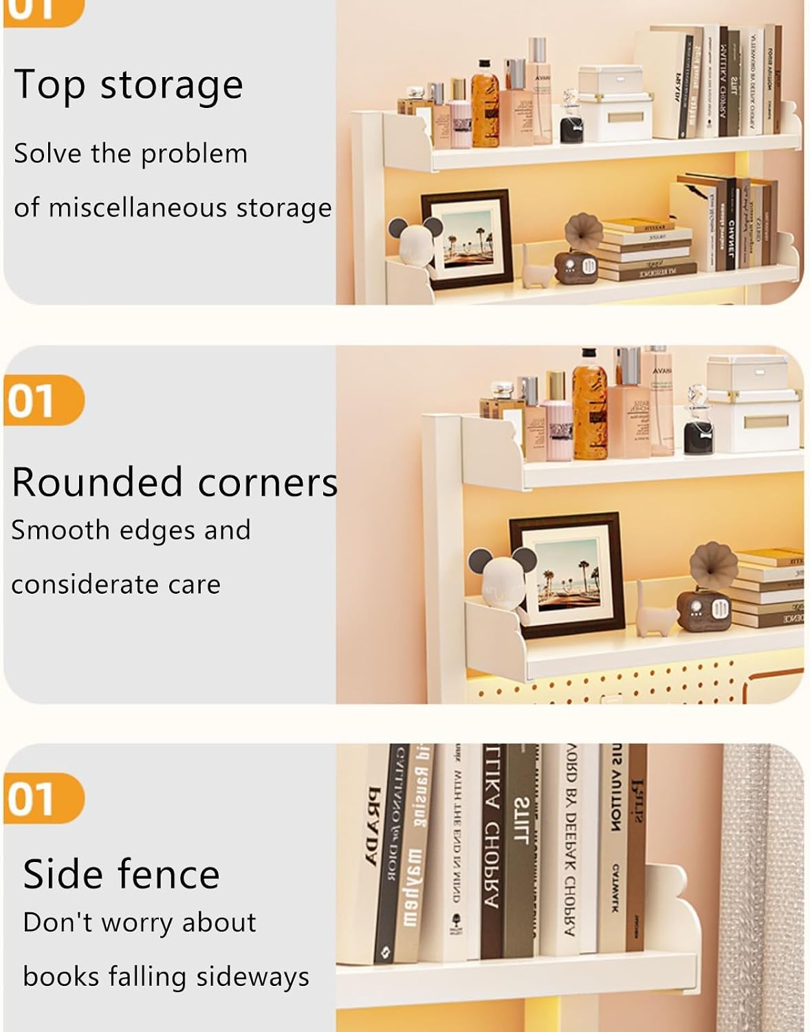 Desktop Bookshelf Organizer with Clamp On Desk Pegboard and Storage Shelf for College Dorm Room,Wood-b-80 * 63cm/31 * 24in