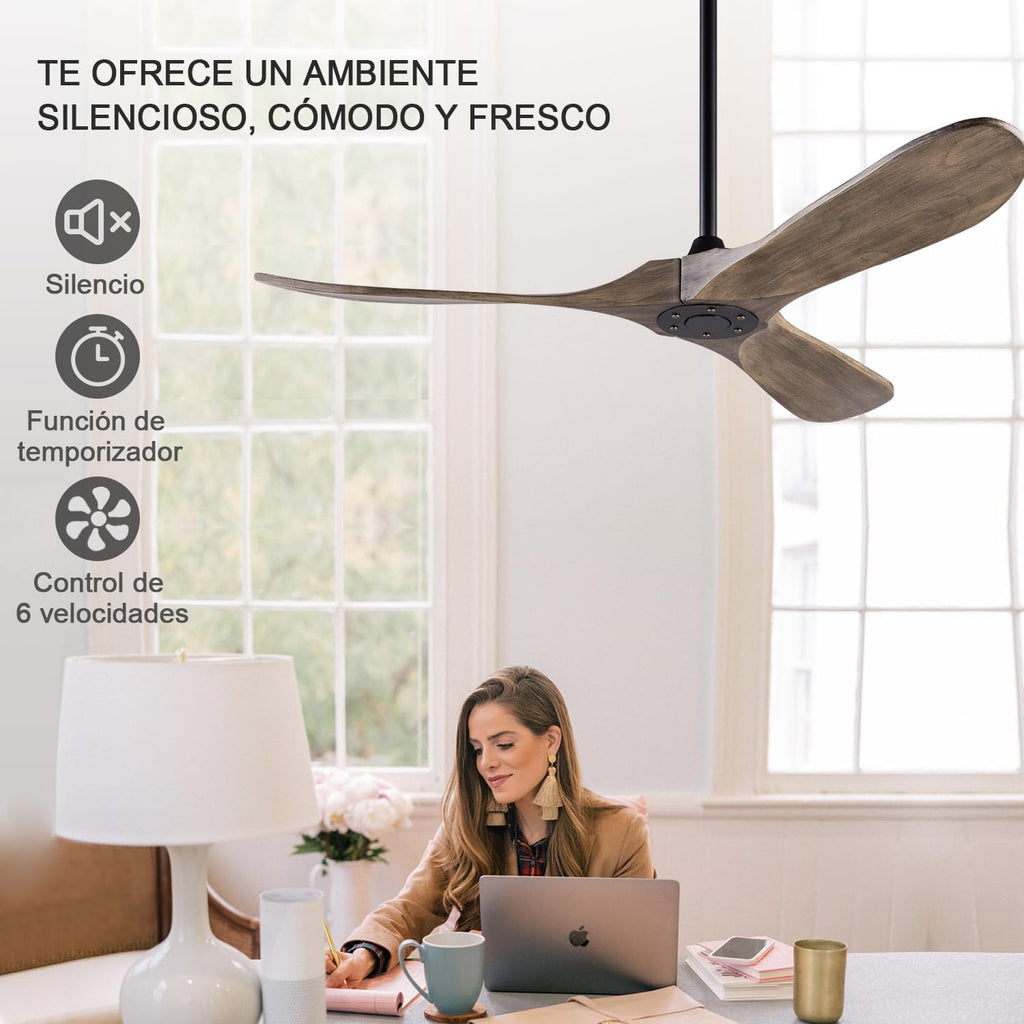 52 Inch Ceiling Fans Without Lights, Indoor/Outdoor Ceiling Fan no Light,3 Solid Wood Blades, Black Ceiling Fan for Living Room Patios Bedroom Porch (Gray Drawing Lines Blades)