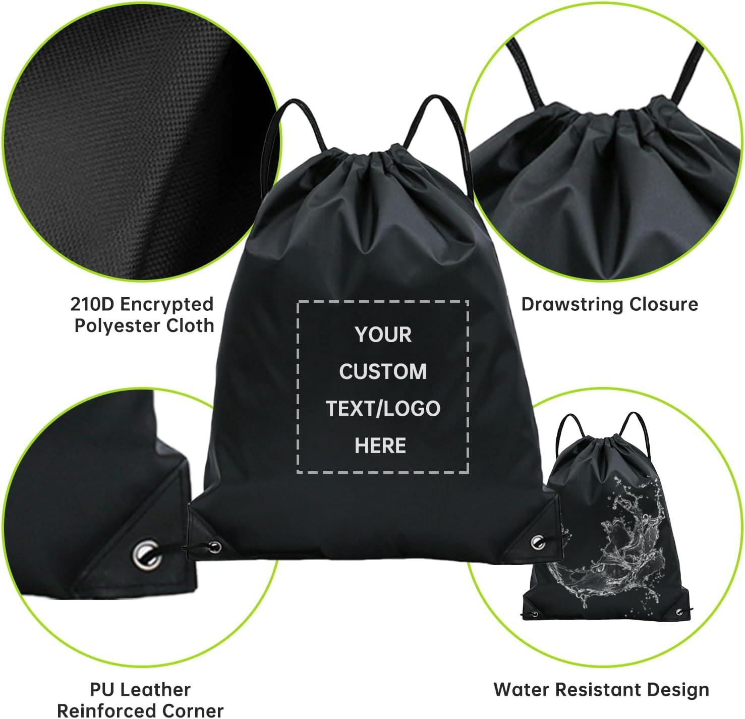 JEOHLORY pack of 100 Custom Bags With Your Logo,customized backpack,promotional items,Drawstring Backpacks,Great for Everyday Use (Custom black)