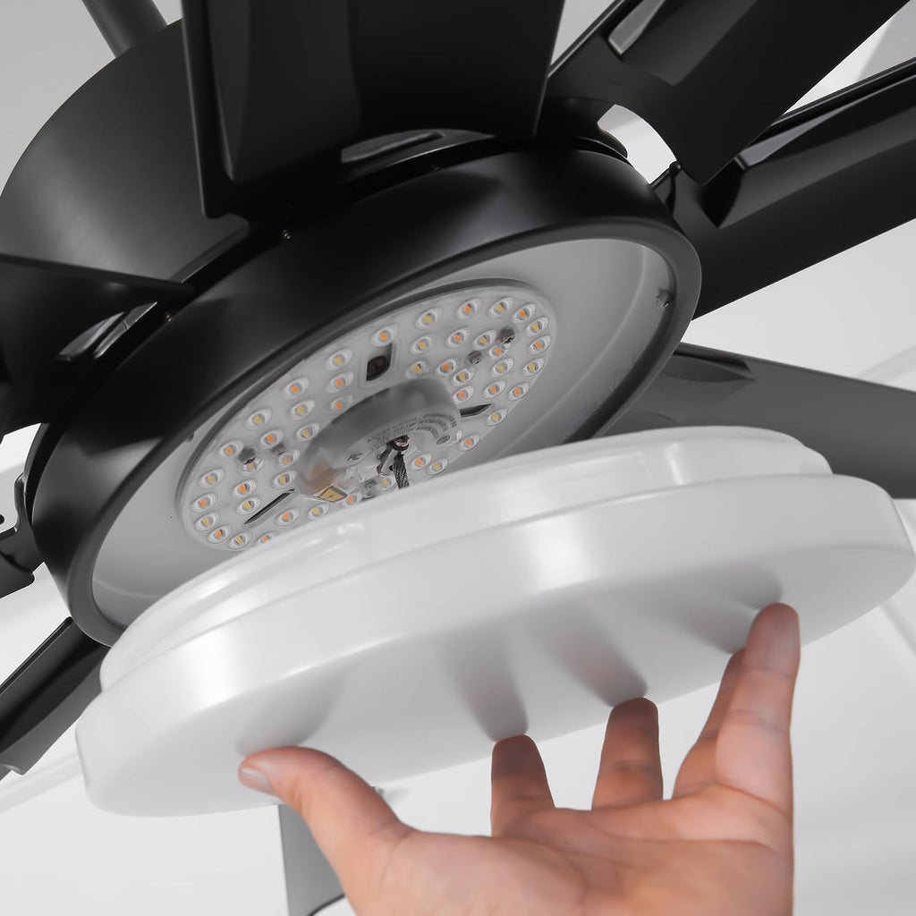 100 Inch Ceiling Fans with Lights and Remote, Black Large Ceiling Fan with Dimmable LED & 3CCT, Reversible DC Motor, Outdoor Ceiling Fans for Patios Shop Garage Living Room Commercial Spaces