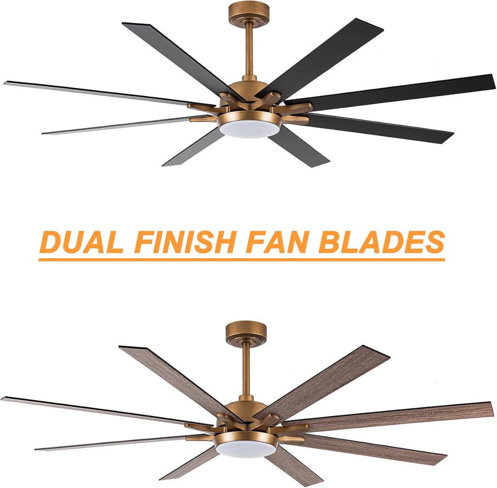 Parrot Uncle Ceiling Fans with Lights 65 Inch Large Ceiling Fan with LED Light and Remote Control Outdoor Ceiling Fans for Patios, Antique Gold, 1 Piece