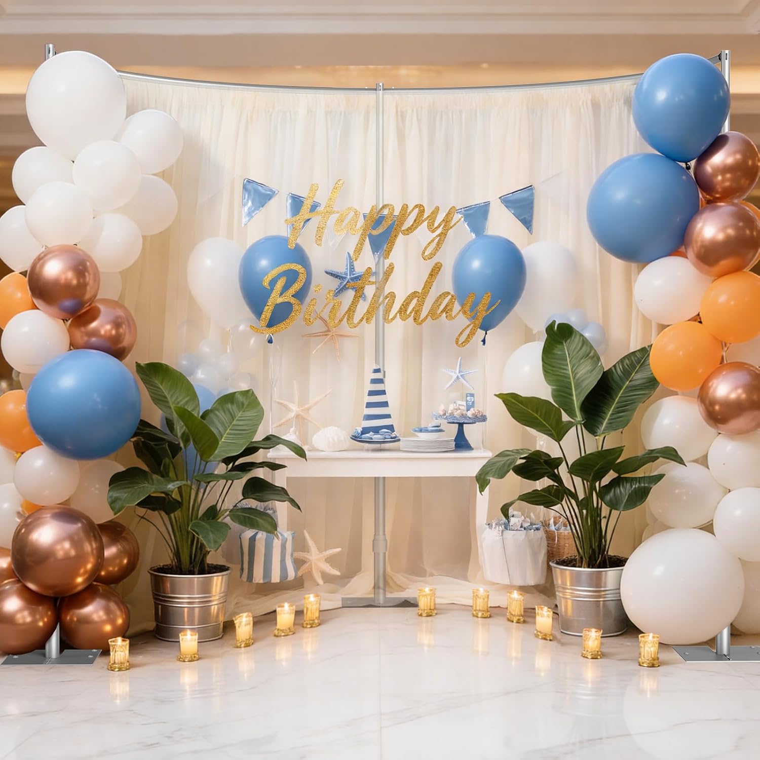 EMART Backdrop Stand Heavy Duty 10x10Ft, Curved Pipe and Drape Photo Background Support Kit, Adjustable Metal Frame for Wedding Stage, Birthday Party, Photography, Trade Show Decorations