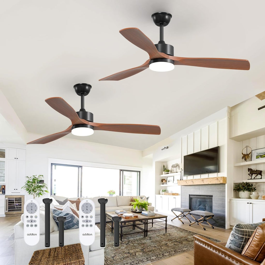 addlon 2 Pack 52 inch Ceiling Fans with Lights, Black Ceiling Fan with Light and Remote Control, Reversible, 3 Wood Blades, 6 Speeds, 3CCT Dimmable, Noiseless, Wood Ceiling Fan for Indoor/Outdoor Use