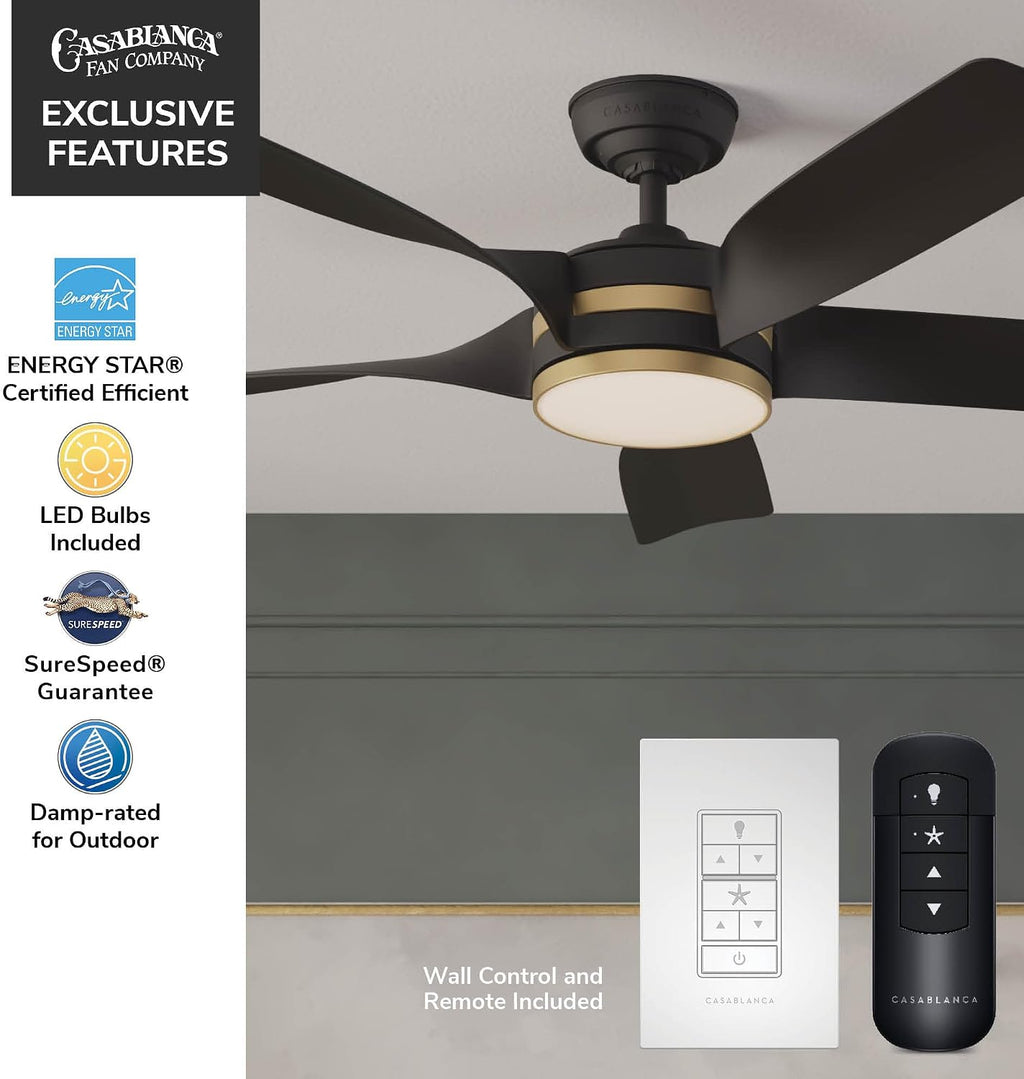 Casablanca Julia Outdoor Energy Star DC with LED Light 52 inch with remote and wall control Matte Black - Matte Black
