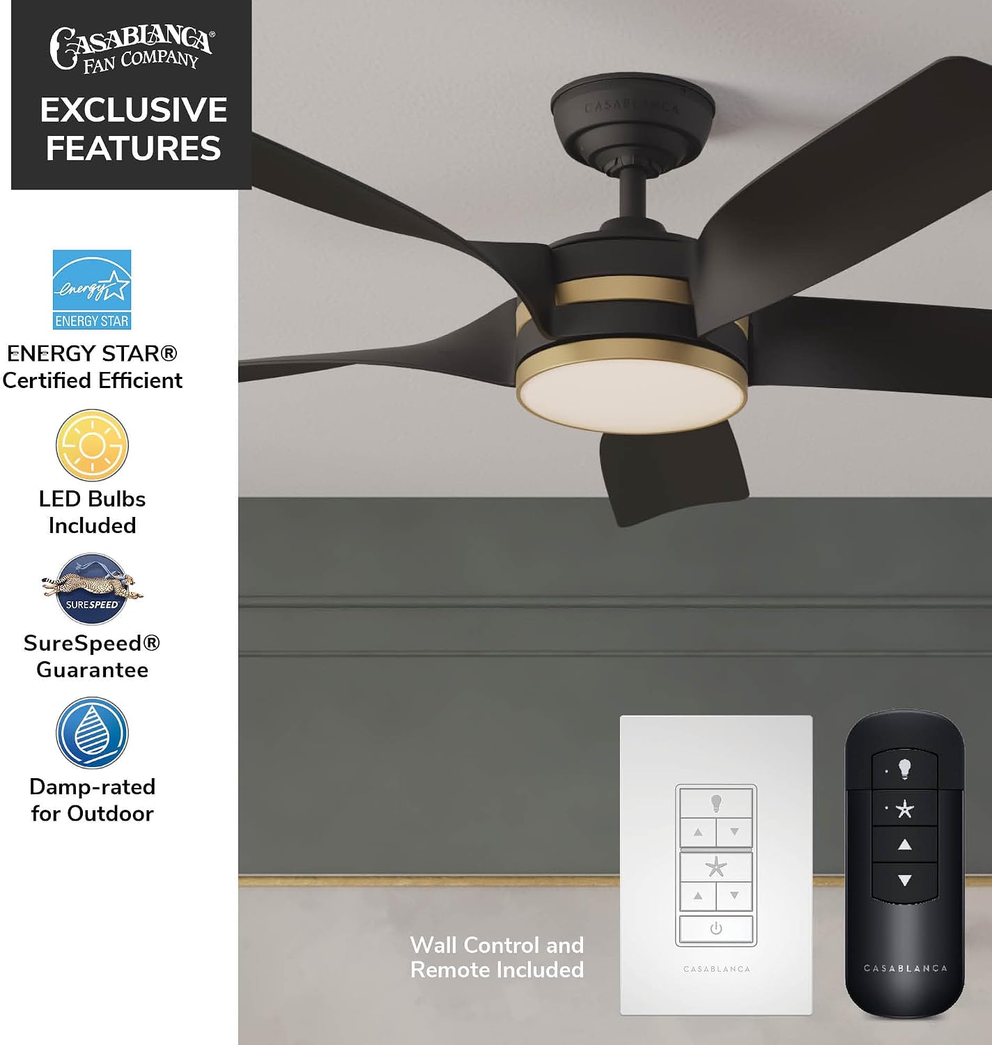 Casablanca Julia Outdoor Energy Star DC with LED Light 52 inch with remote and wall control Matte Black - Matte Black