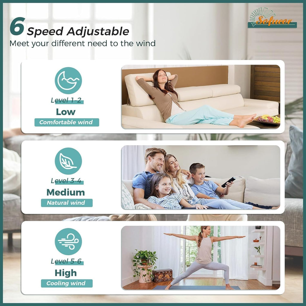 Sofucor 60 Inch Ceiling Fan No Lights, Solid Wood Ceiling Fans without Lights Remote Control, Indoor/Outdoor Ceiling Fans with Quite DC Motor for Living Room Bedroom Farmhouse Patio