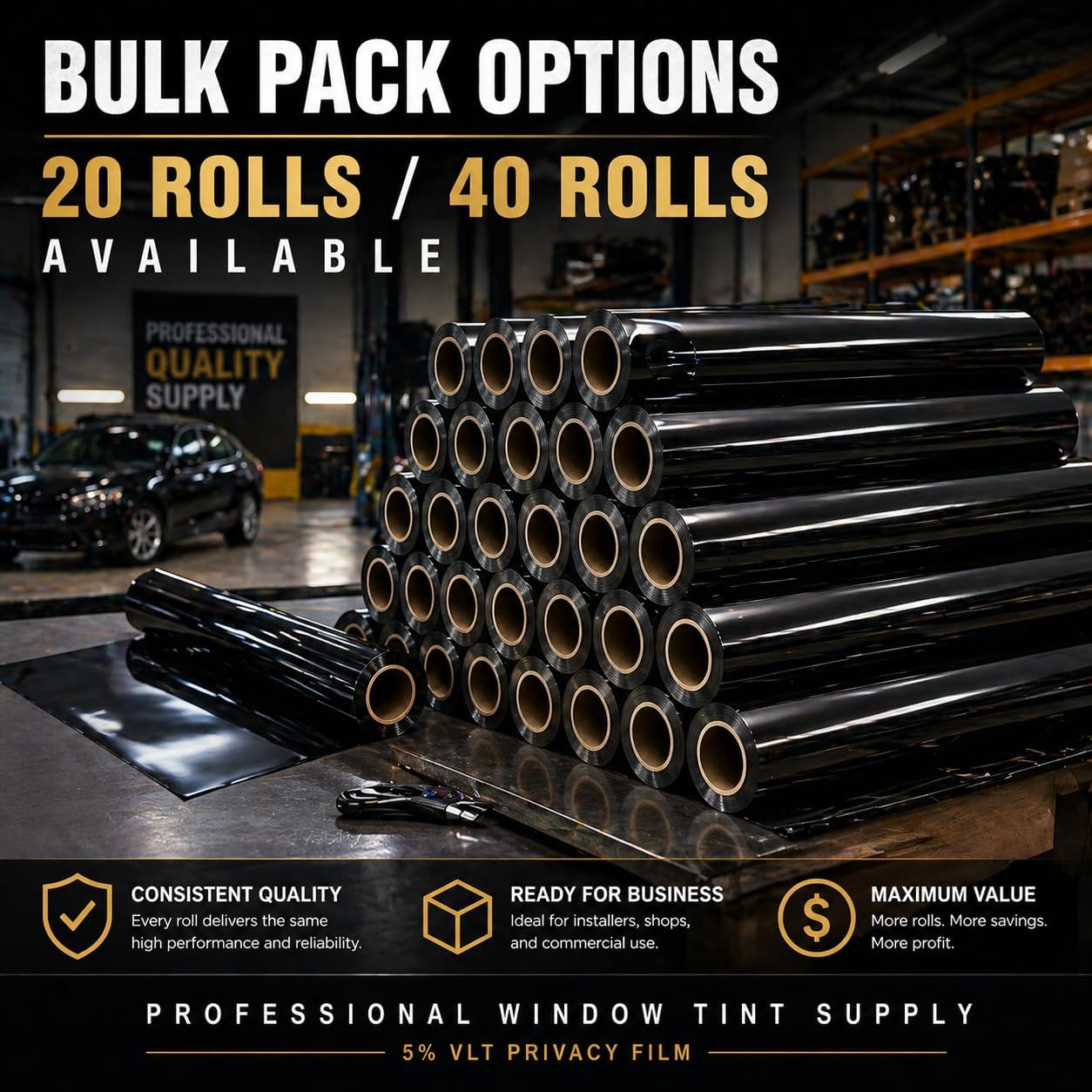 Car Window Tint Film 15% VLT, 20' in x 15' FT UVR 99% Heat& UV Block, Scratch Resistant, undisturbed Signal, Privacy Film for Windshield, Professional Auto Car Tint Roll_40Pack