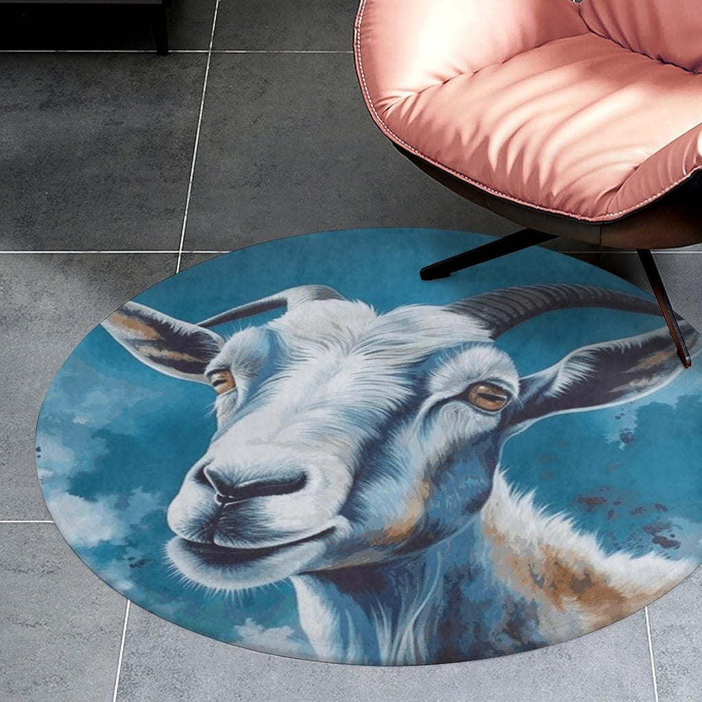 Blue Goat Print Coral Velvet Round Floor Mat Non-Slip Bath Rug Floor Covering for Bathroom Vanity Guest Suite & Vacation Home