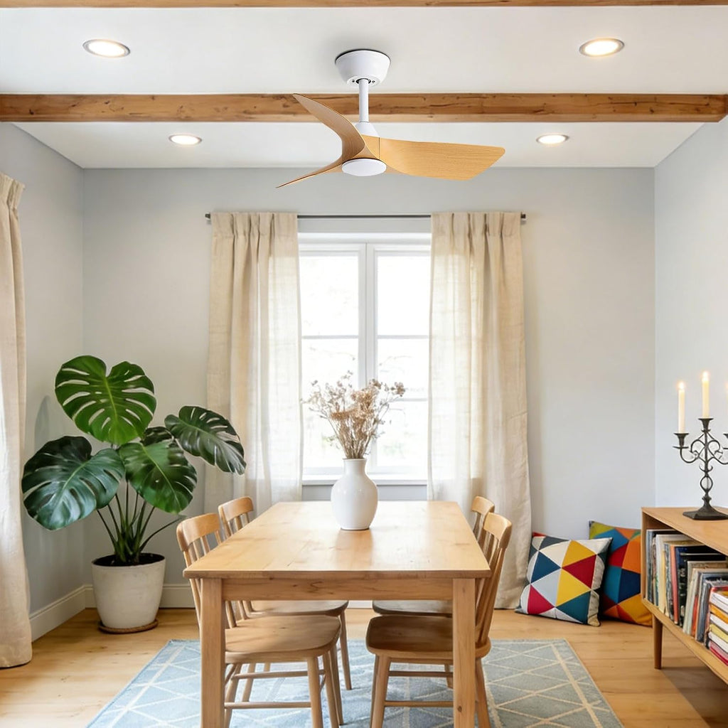 30 Inch Small White Ceiling Fan No Light with Remote 6 Speeds | 30 inch quiet ceiling fans without light. 6 speeds reversible DC motor timer for small room, bedroom, kitchen, covered patio