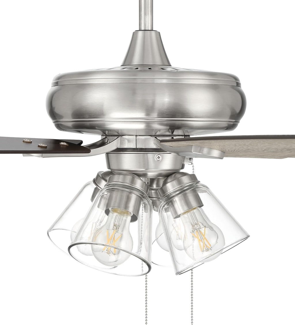Craftmade 52' Eos 4 Light Ceiling Fan in Brushed Polished Nickel Finish with Reversible Driftwood/Walnut Blades