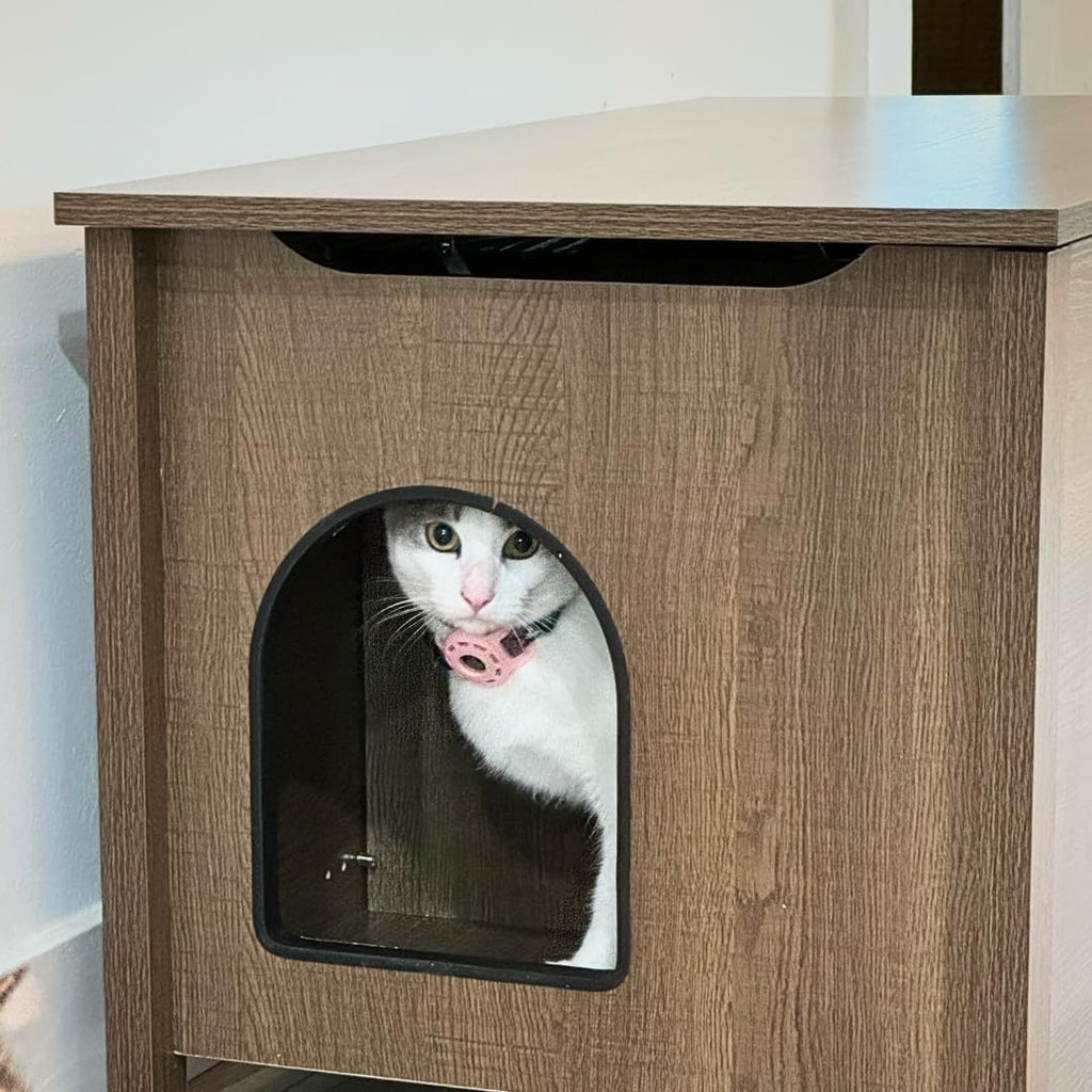 Parker Designer Cat Litter Box Enclosure – Hidden, Dog-Proof Pet Furniture with Lid, Elegant & Odor-Contained for Large Cats, Light Brown
