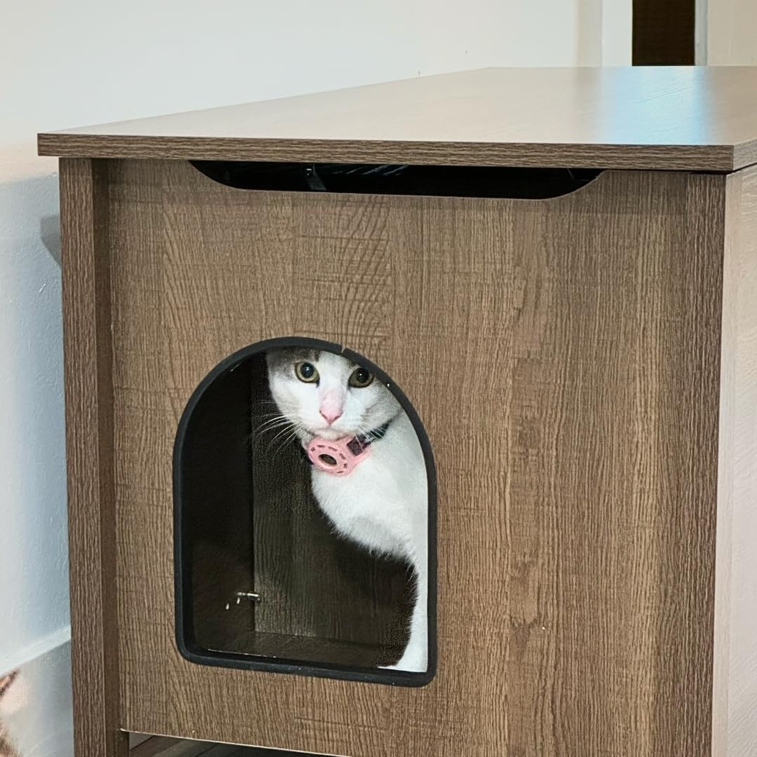 Parker Designer Cat Litter Box Enclosure – Hidden, Dog-Proof Pet Furniture with Lid, Elegant & Odor-Contained for Large Cats, Light Brown