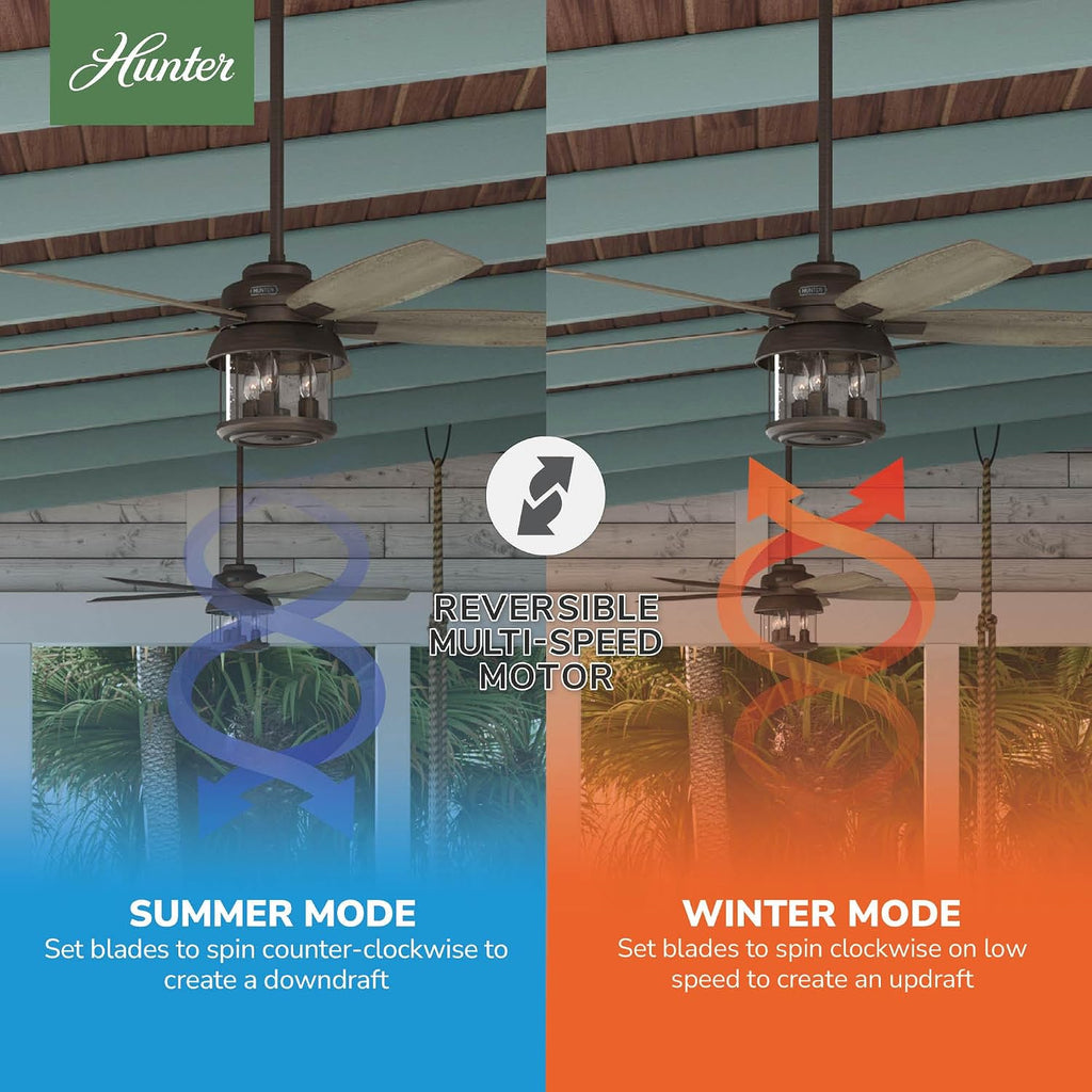 Hunter 52 inch Outdoor or Indoor Ceiling Fan with LED Lights and Remote Control - Standard Mount Ceiling Fan, 5 Blades, For Patio, Porch, Garage, or Living Room - Coral Bay 51469, Weathered Copper