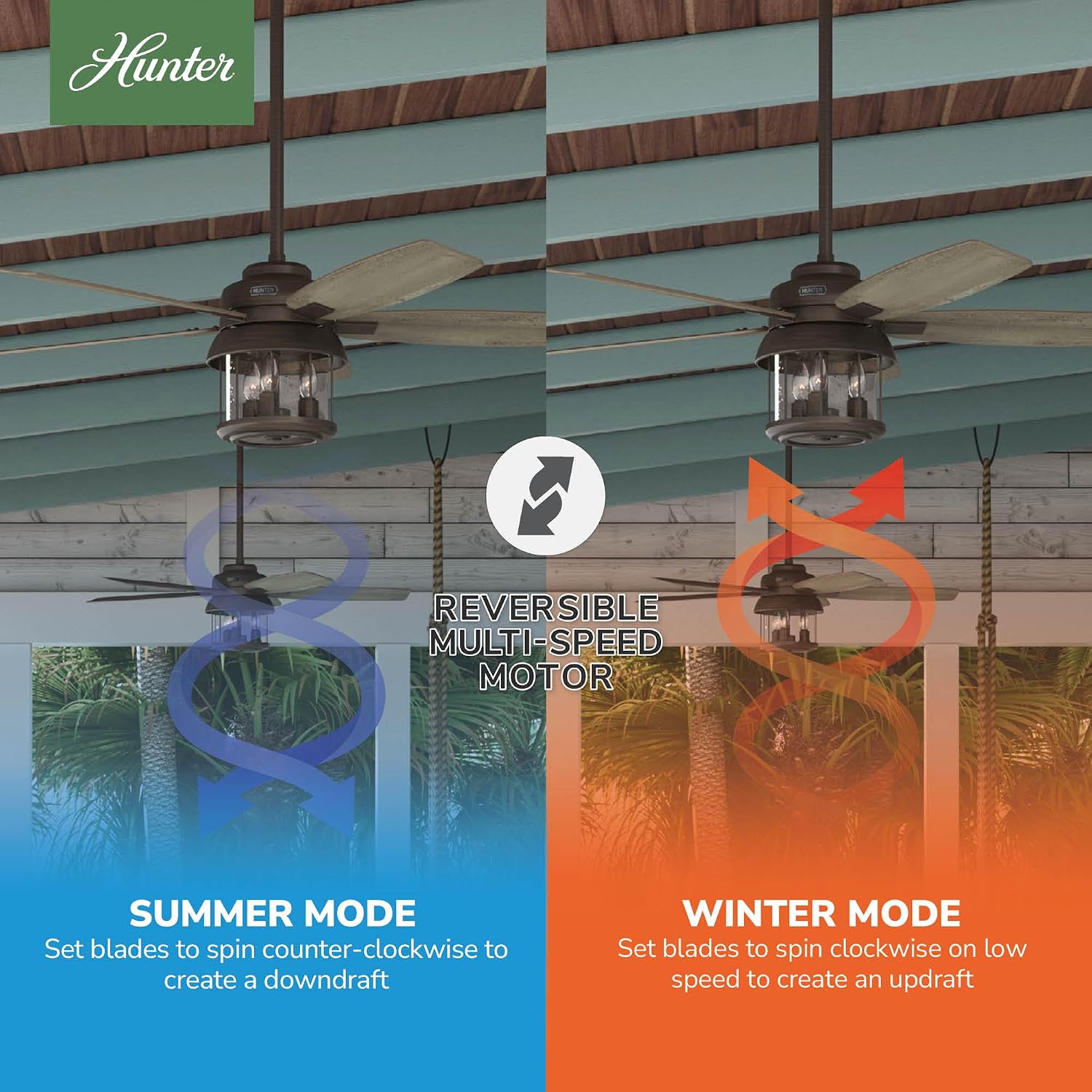 Hunter 52 inch Outdoor or Indoor Ceiling Fan with LED Lights and Remote Control - Standard Mount Ceiling Fan, 5 Blades, For Patio, Porch, Garage, or Living Room - Coral Bay 51469, Weathered Copper