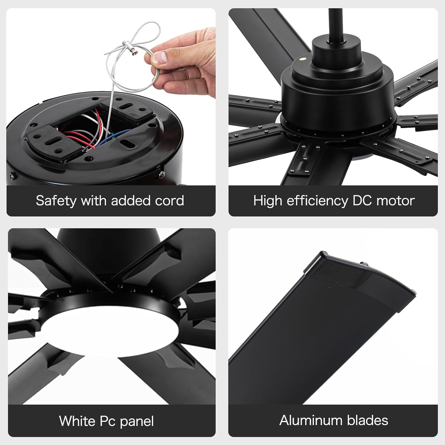 Minislak 96' Industrial & Commercial HVLS 7 Black Aluminum Blades Ceiling Fan with Light and Compatible Alexa,High CFM Brushless Motor,6-Speed,Indoor Outdoor Ceiling Fan for Patio,Garage,Shop,Library