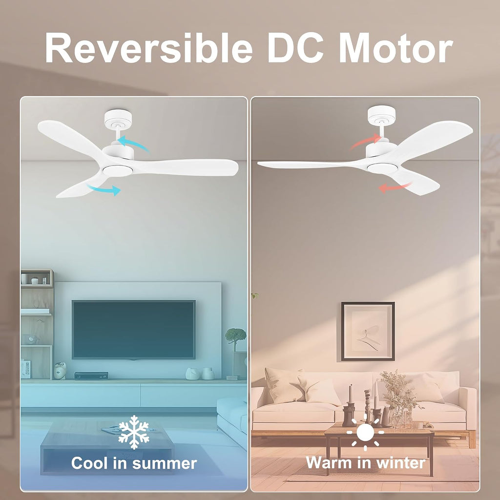 Hoenofly 52' Wood Smart Ceiling Fans with Lights Remote,Quiet DC Motor,Outdoor Indoor Ceiling Fan,Voice Control via WIFI Alexa App,Dimmable,Modern White Lighting& Ceiling Fan for Bedroom Patio Porch