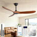 Sofucor 60 Inch Smart Ceiling Fans without Lights-Outdoor Modern Smart Ceiling Fan with Alexa/Google/APP/Remote Control, Reversible Quiet DC Motor,Wood Blade Ceiling Fan for Living Room/Farmhouse