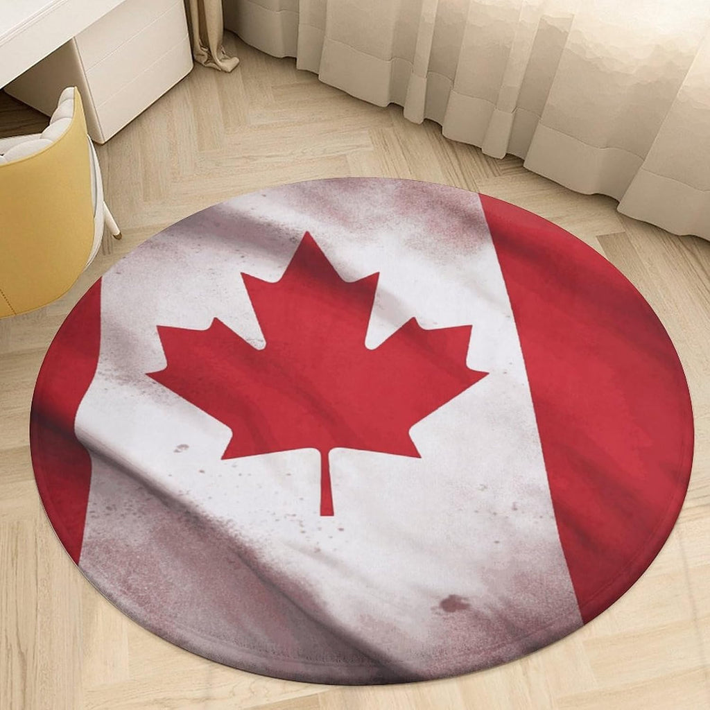 Canadian Flag Coral Velvet Round Floor Mat Non-Slip Bath Rug Floor Covering for Bathroom Vanity Guest Suite & Vacation Home