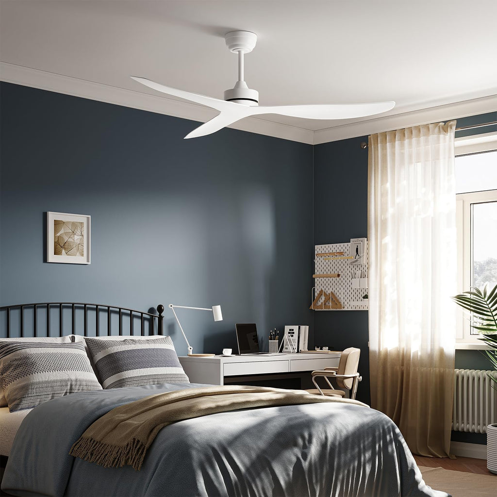 White Ceiling Fan No Light,52' Ceiling Fan Without Light with Remote,3 Blade Reversible,for outdoor indoor Patios/Farmhouse/Bedroom