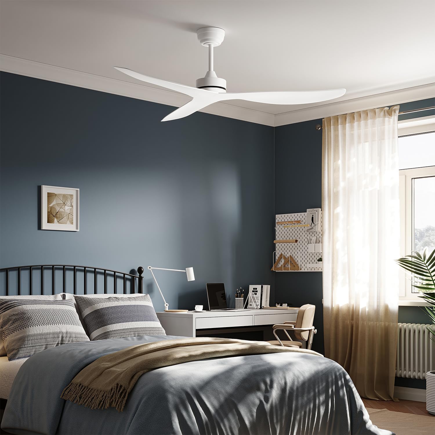 White Ceiling Fan No Light,52' Ceiling Fan Without Light with Remote,3 Blade Reversible,for outdoor indoor Patios/Farmhouse/Bedroom