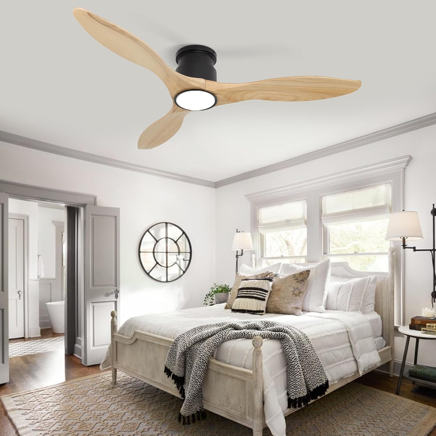 Ceiling Fans with Lights Remote 52inch Solid Amber Color Wood Fan Timing 6 Speeds Silent Reversible DC Motor 3CCT LED Light with Memory Lighting Function Indoor Outdoor Fan Farmhouse Bedroom