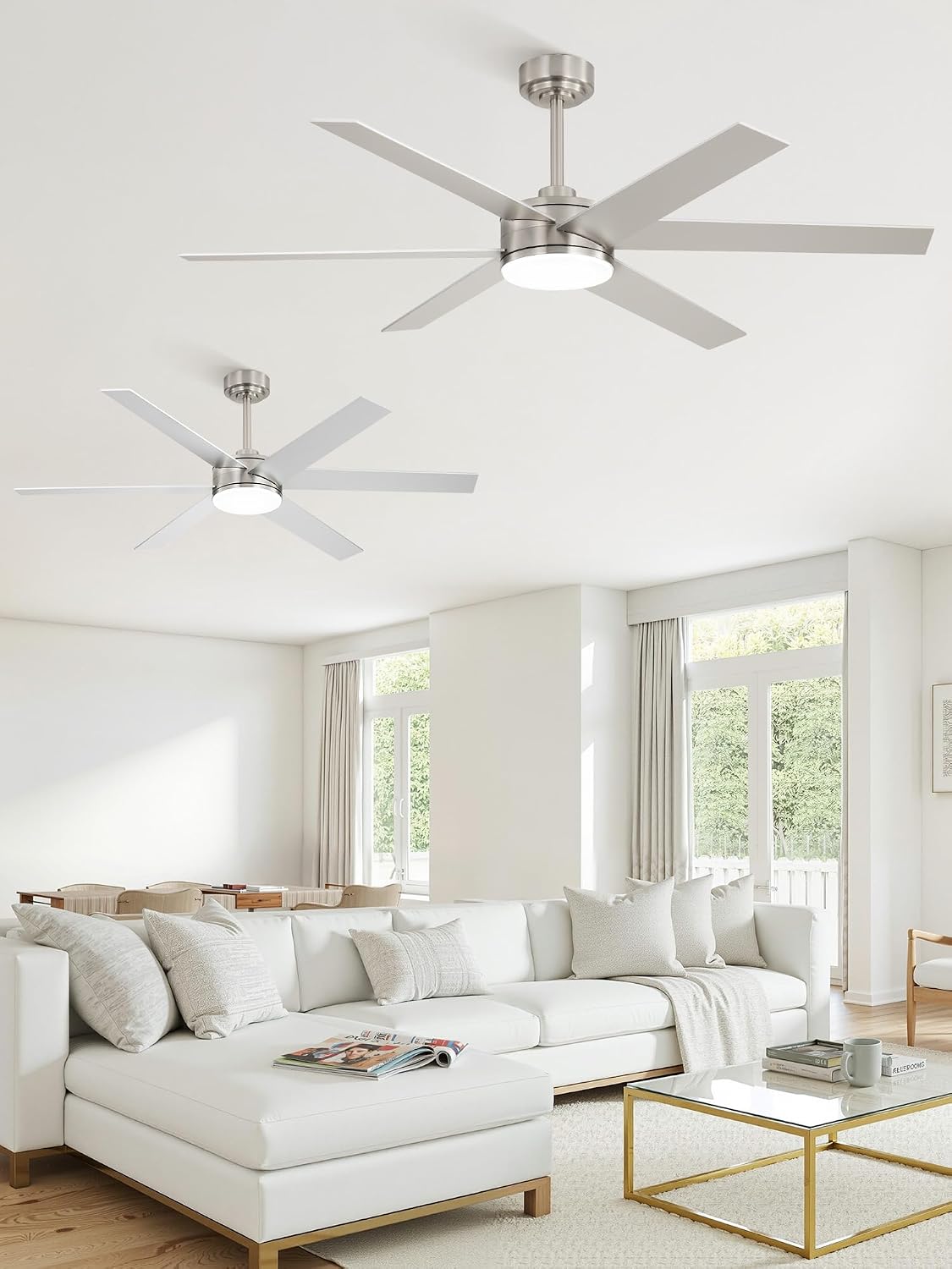 Fanbulous 56 Inch Ceiling Fans with Lights and Remote, Reversible 6 Blades, Dimmable, 3000K-6000K Adjustable, Outdoor Ceiling Fans for Patios, Large Ceiling Fan for Indoor or Covered Outdoor, Nickel