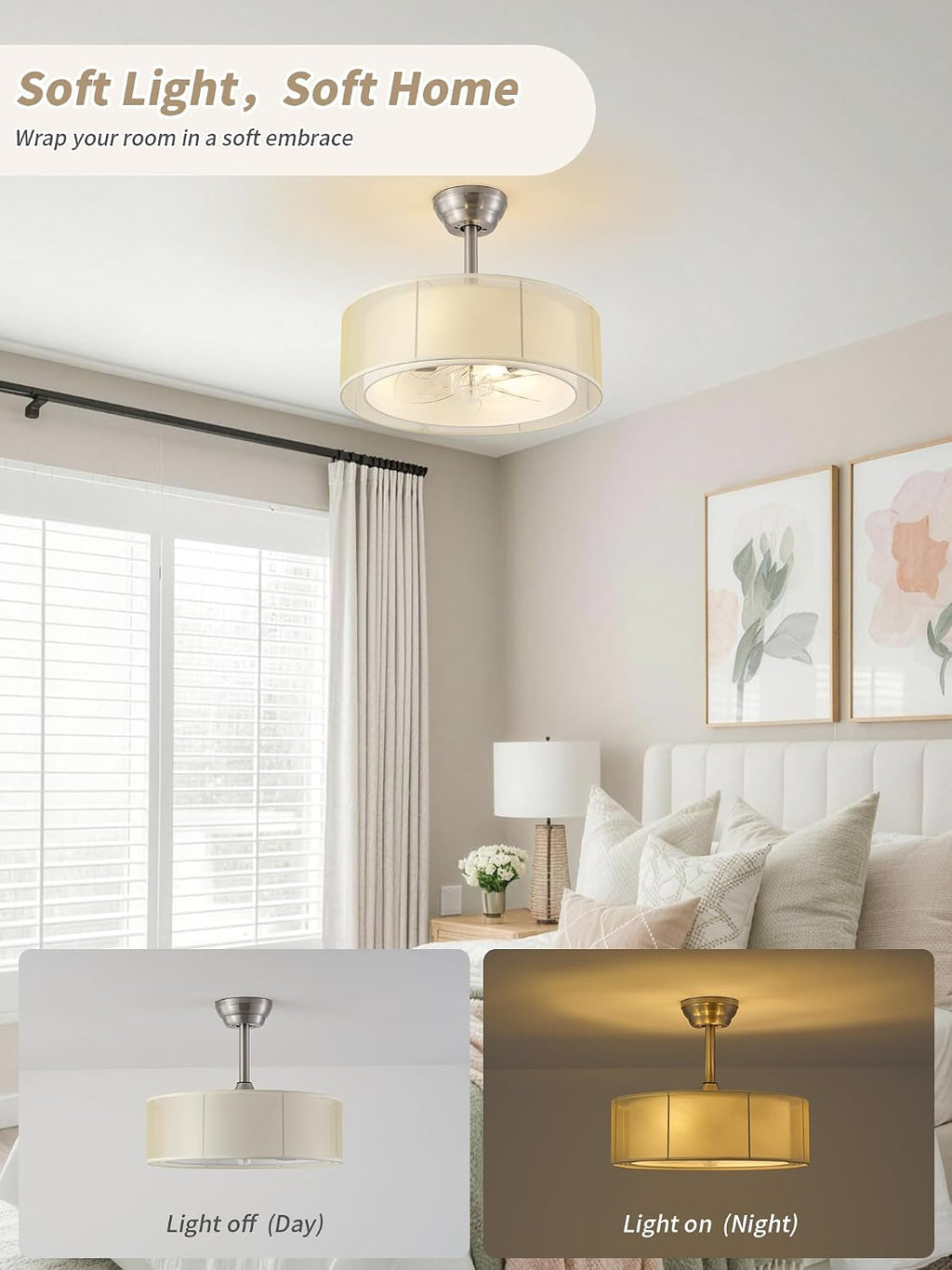 20' Caged Fandelier Ceiling Fans with Lights, Yellow Mid Century Boho Chandelier Ceiling Fan with Light Remote Control with 6 Speeds for Bedroom, Living Room, Nursery