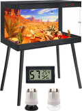 Royxen Bearded Dragon Tank, 31 Gallon Reptile Tank with Leg Stand,Built-in Lighting Reptile Enclosure, Tempered Glass Bearded Dragon Encloure for Chameleon (Black,24'x 16'x 16')
