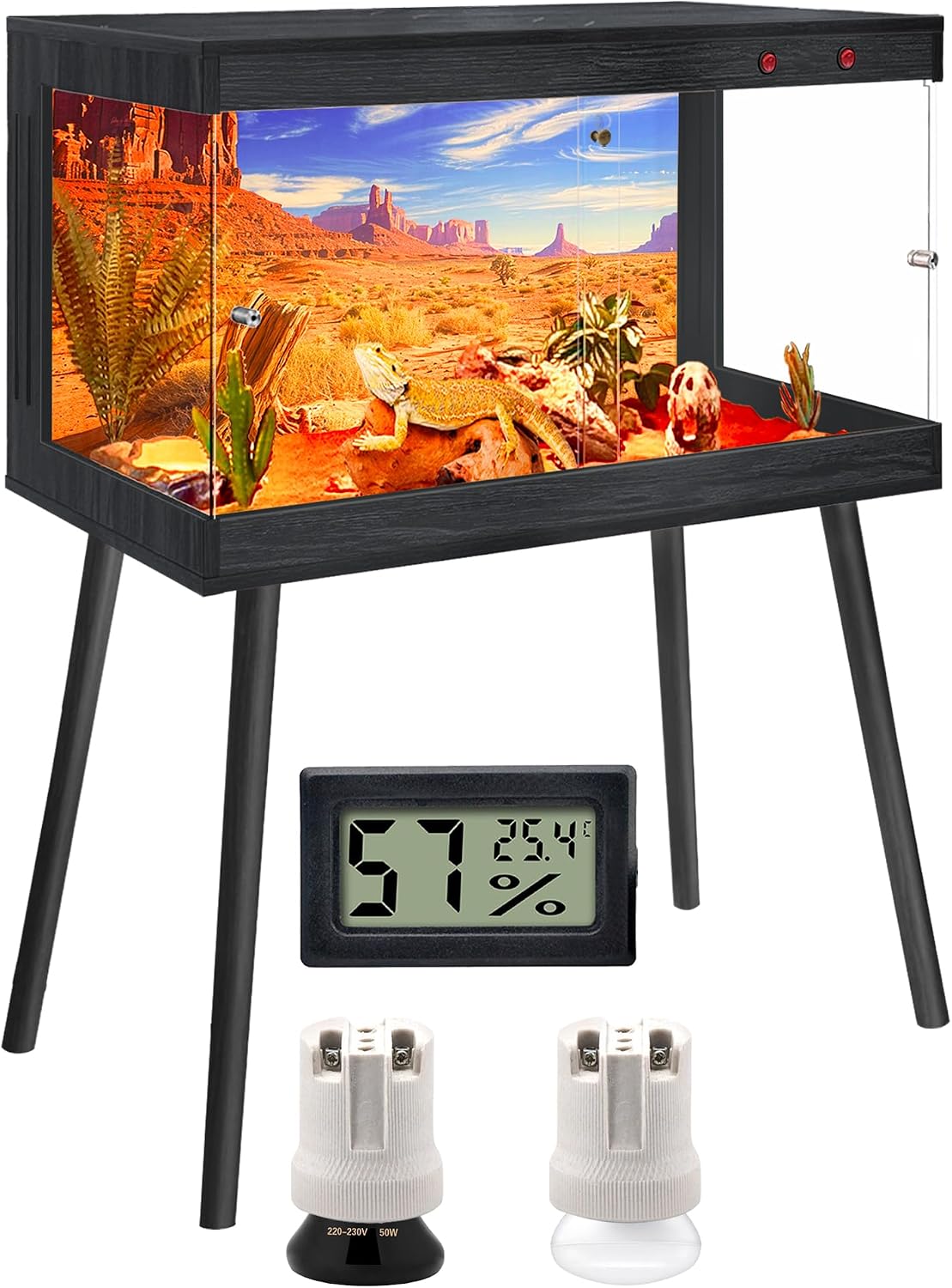 Royxen Bearded Dragon Tank, 31 Gallon Reptile Tank with Leg Stand,Built-in Lighting Reptile Enclosure, Tempered Glass Bearded Dragon Encloure for Chameleon (Black,24'x 16'x 16')
