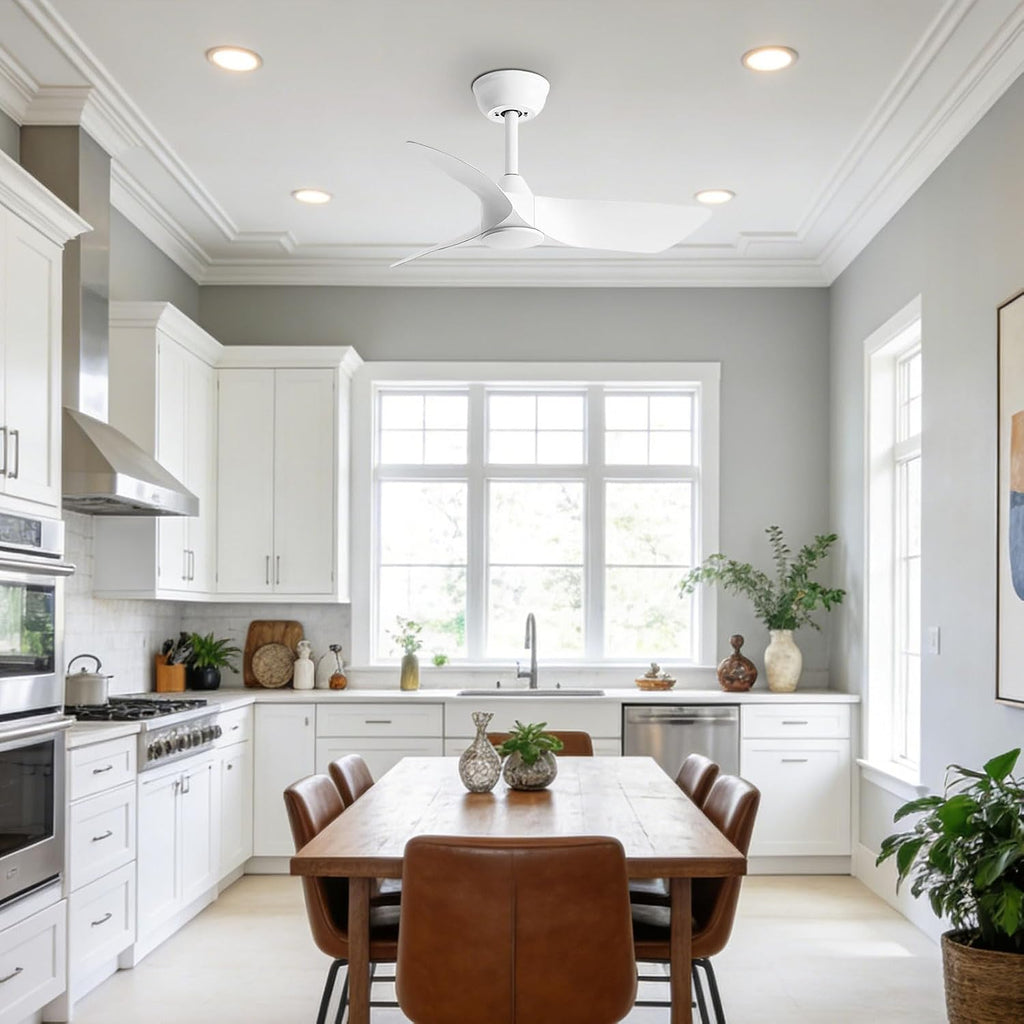 30 Inch White Small Ceiling Fan No Light with Remote 6 speeds | 30 inch quiet ceiling fan no light. 6 speeds, reversible DC motor, timer for small room, bedroom, kitchen, covered patio