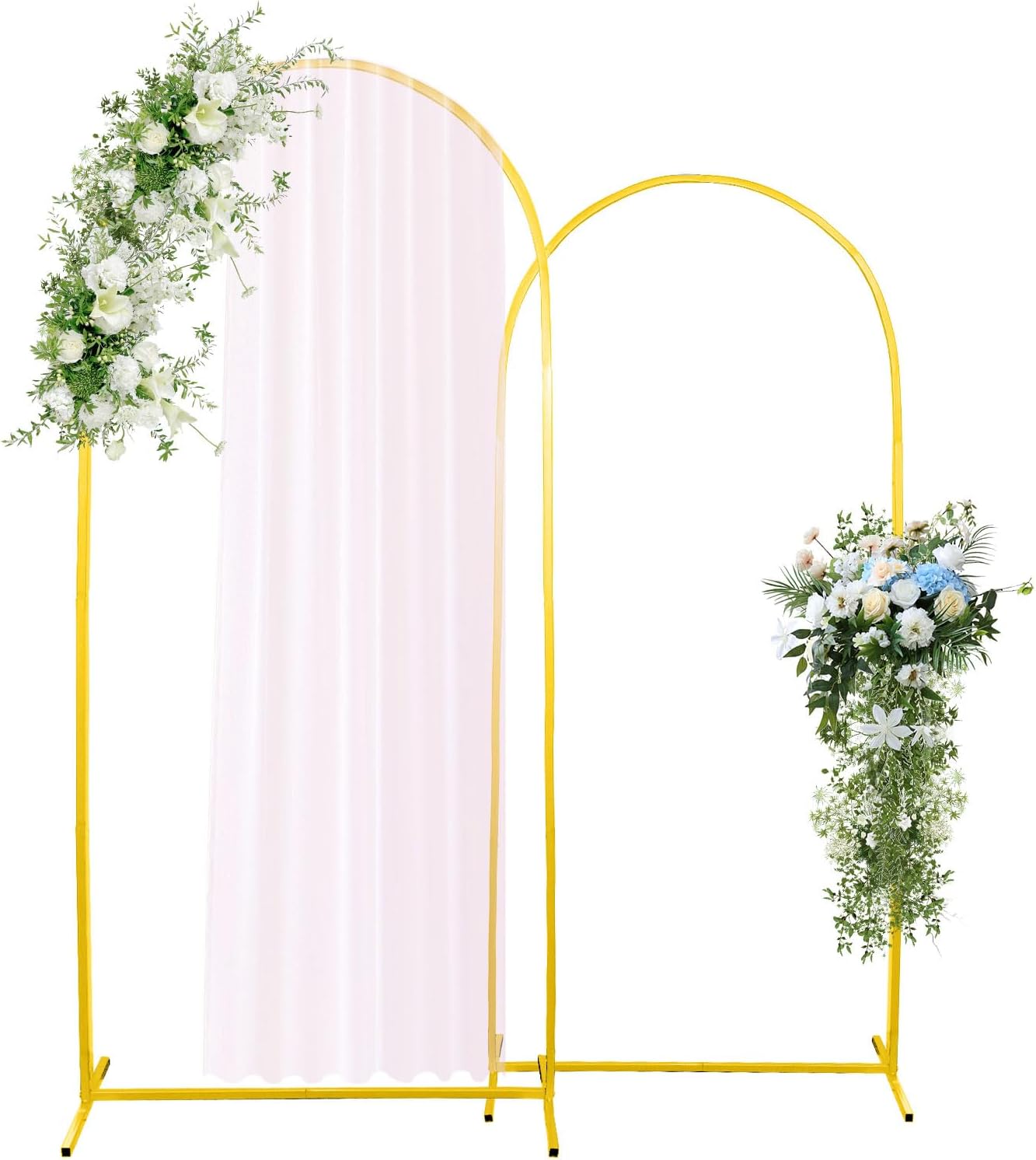 Metal Arch Backdrop Stand Set of 2 (7.2FT, 6.6FT) Wedding Arch Backdrop Stand,Gold Balloon Arch Stand for Wedding, Birthday Party, Baby Showers, Anniversaries, Graduation Decorations.
