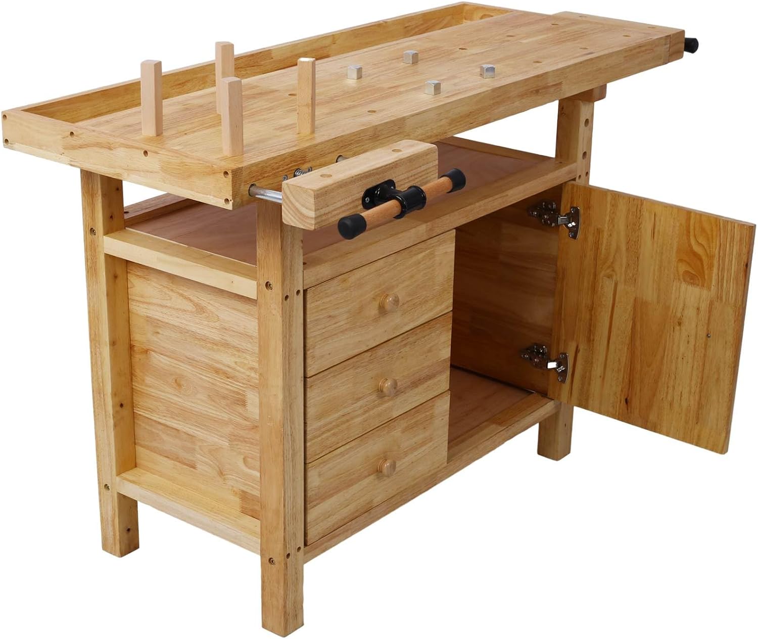 Wood Workbench - Wooden Workbench for Garage Workshop and Home, with Bar Clamps Set 2 pcs 12 inch x 3inch+ 2pcs 16inchx4-3/4,4pcs Pack