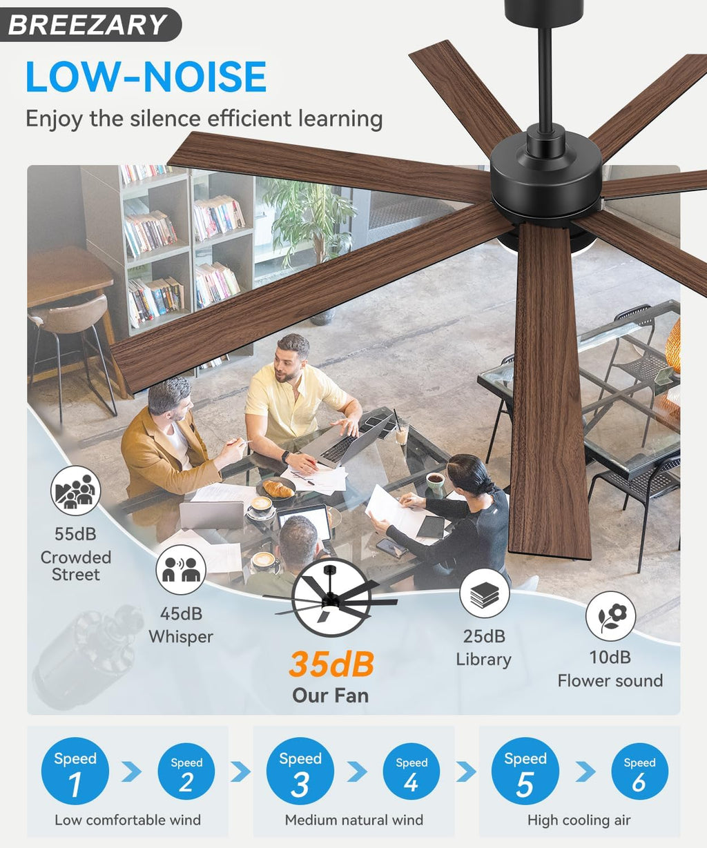 72 inch Large Ceiling Fans with Lights and Remote, 6-Speed Reversible DC Motor, 3 CCT, Dual Finish 7 Blades, Indoor/Outdoor Farmhouse Black Ceiling Fan for Kitchen Living Room Patio