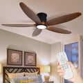 Ceiling Fan with Lights, 52Inch Flush Mount Ceiling Fan with Remote Control, 5 Wood Blades, DC Motor,3CCT,Walnut Wooden Ceiling Fans for Bedroom, Living Room, Home Office,Indoor