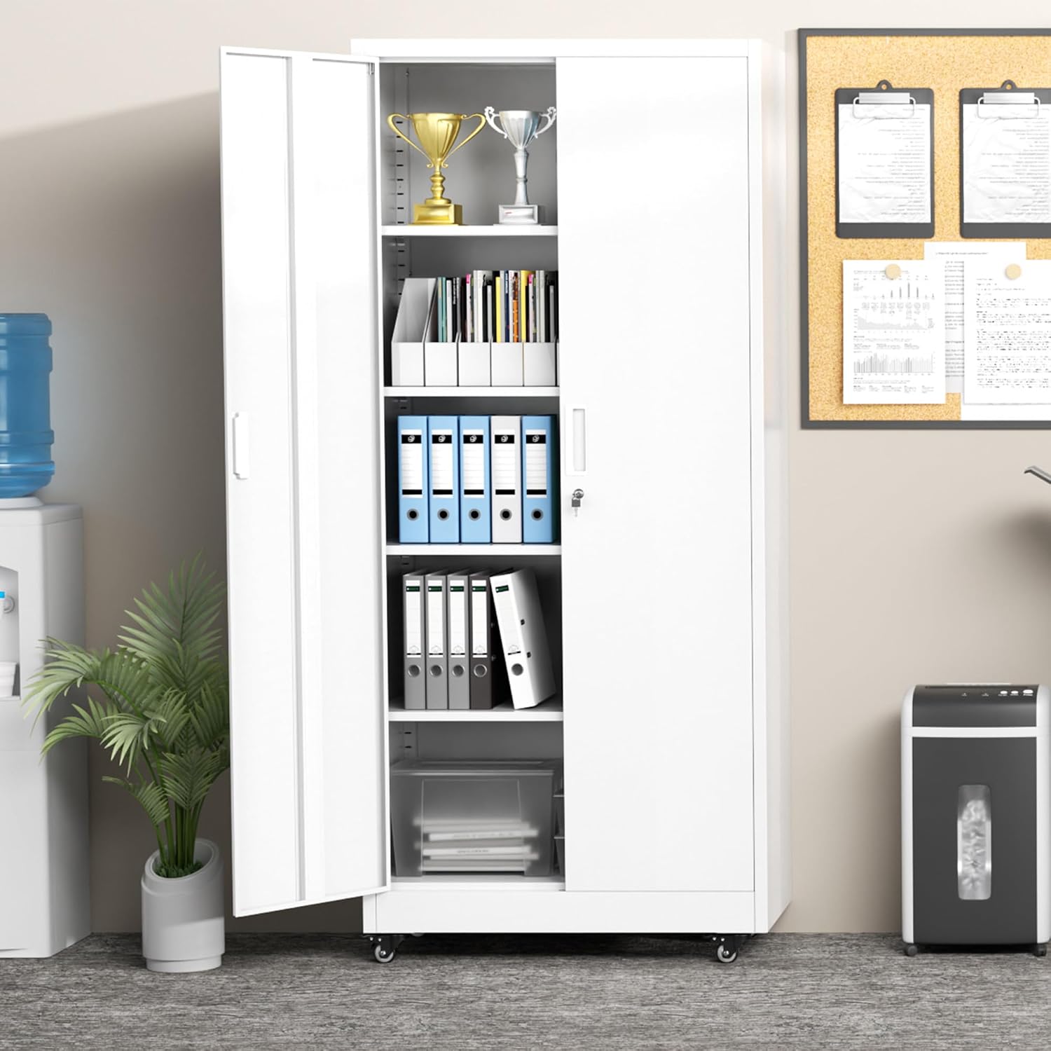 Greenvelly 73' Storage Cabinet with Wheels,Metal Rolling Garage Cabinet with Locking Doors and 4 Adjustable Shelves for Home,Kitchen,Office,Warehouse(32' W x 16' D, White)