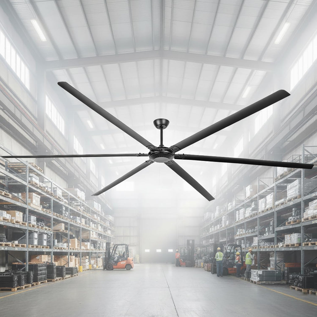 120 Inch Ceiling Fans without Lights Big Industrial Black Ceiling Fan for Shop Garage Gym, 6-Speed Reversible DC Motor Outdoor Ceiling Fans for Patios, Commercial Fan with Remote, 6 Aluminum Blades