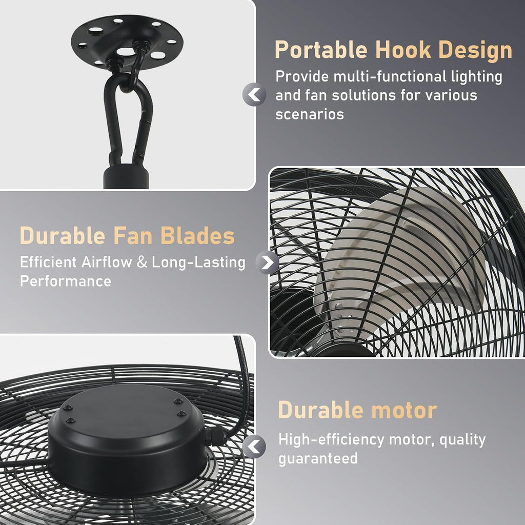 AHAWILL 22.8' Gazebo Patio Outdoor Fan - 360 Rotatable Fixed Angle, Plug-in, 6 Speeds, Timer & Reversible, 2-in-1 Hanging/Standing for Tool Room,Garage.