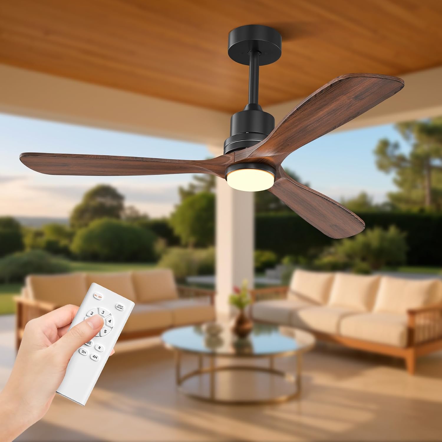 Obabala Ceiling Fans with Lights 52IN Outdoor Ceiling Fan with Remote Control Wood Modern Ceiling Fans with Light for Patios Noiseless Reversible DC Motor